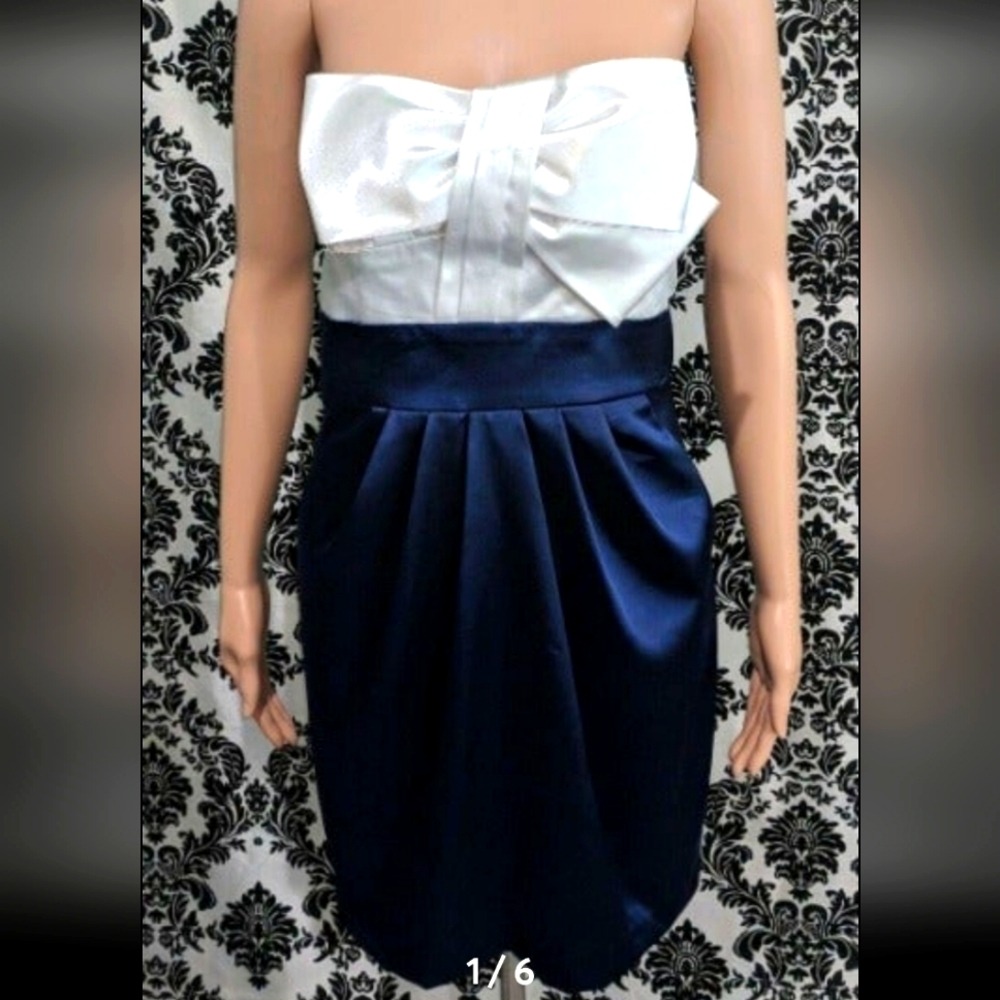Juniors Size 7 Iz Byer Cocktail Sheath Dress With Pockets White & Navy Blue New